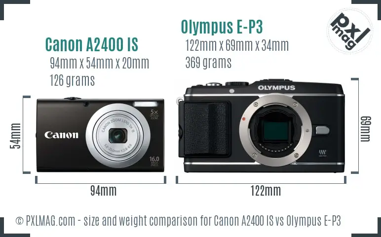 Canon A2400 IS vs Olympus E-P3 size comparison