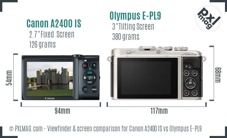 Canon A2400 IS vs Olympus E-PL9 Screen and Viewfinder comparison