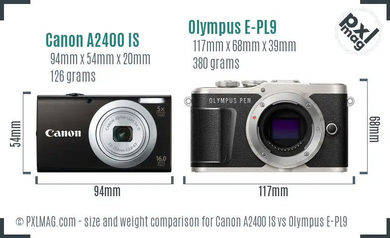 Canon A2400 IS vs Olympus E-PL9 size comparison