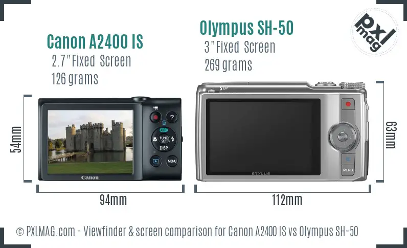 Canon A2400 IS vs Olympus SH-50 Screen and Viewfinder comparison