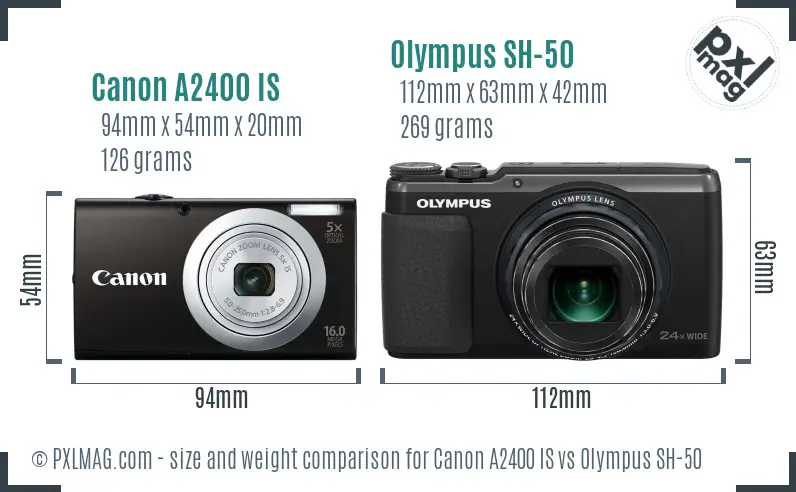 Canon A2400 IS vs Olympus SH-50 size comparison
