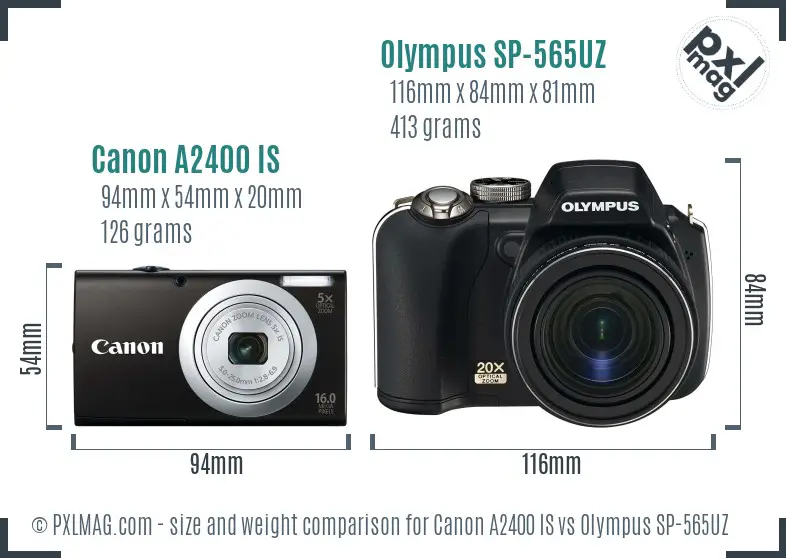 Canon A2400 IS vs Olympus SP-565UZ size comparison