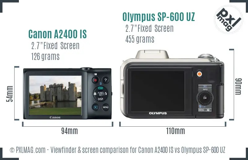 Canon A2400 IS vs Olympus SP-600 UZ Screen and Viewfinder comparison