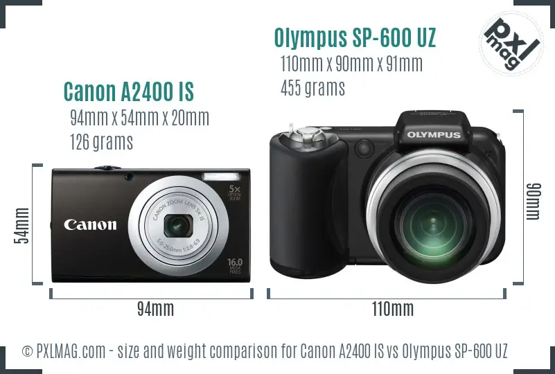 Canon A2400 IS vs Olympus SP-600 UZ size comparison