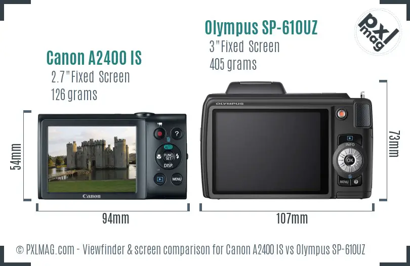 Canon A2400 IS vs Olympus SP-610UZ Screen and Viewfinder comparison Canon A2400 IS vs Olympus SP-610UZ Screen and Viewfinder comparison