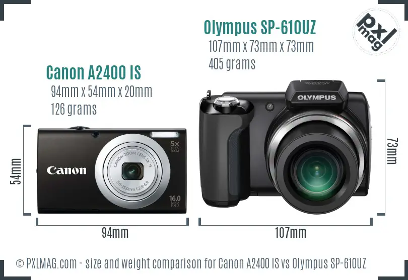 Canon A2400 IS vs Olympus SP-610UZ size comparison Canon A2400 IS vs Olympus SP-610UZ size comparison