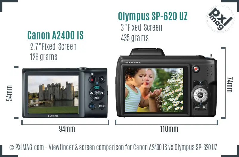 Canon A2400 IS vs Olympus SP-620 UZ Screen and Viewfinder comparison Canon A2400 IS vs Olympus SP-620 UZ Screen and Viewfinder comparison