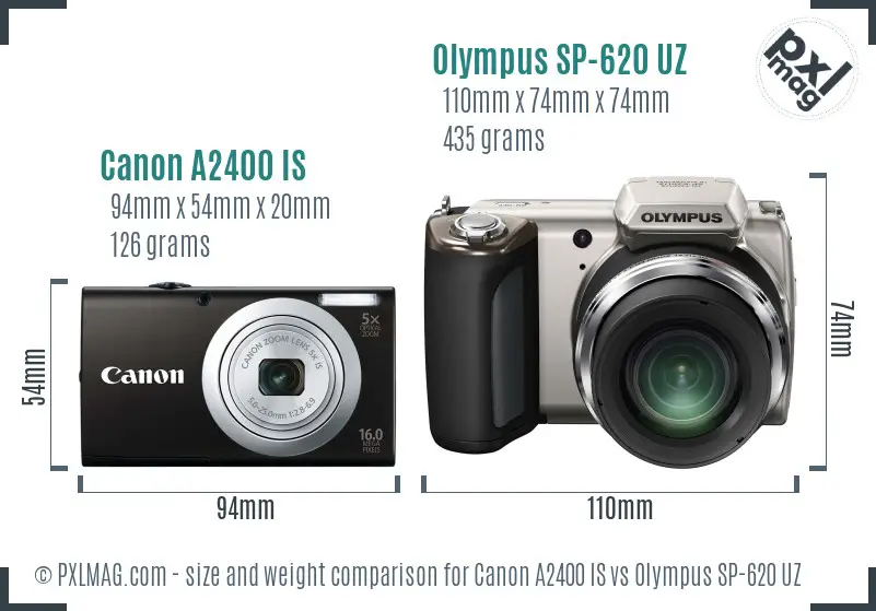 Canon A2400 IS vs Olympus SP-620 UZ size comparison Canon A2400 IS vs Olympus SP-620 UZ size comparison