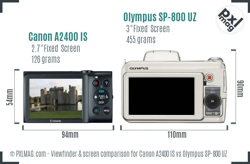 Canon A2400 IS vs Olympus SP-800 UZ Screen and Viewfinder comparison
