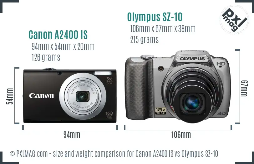 Canon A2400 IS vs Olympus SZ-10 size comparison