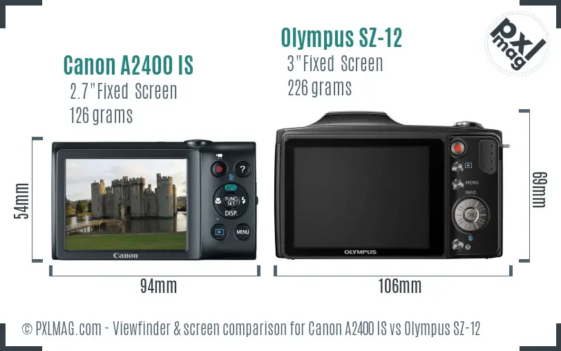 Canon A2400 IS vs Olympus SZ-12 Screen and Viewfinder comparison