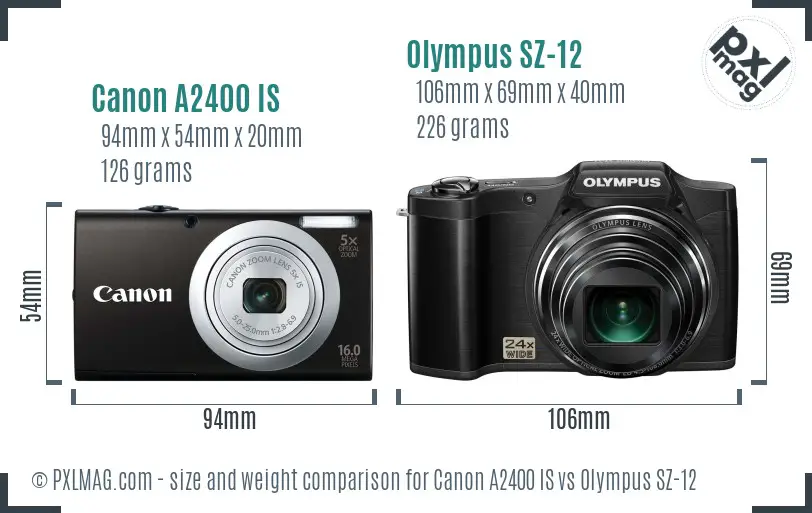 Canon A2400 IS vs Olympus SZ-12 size comparison