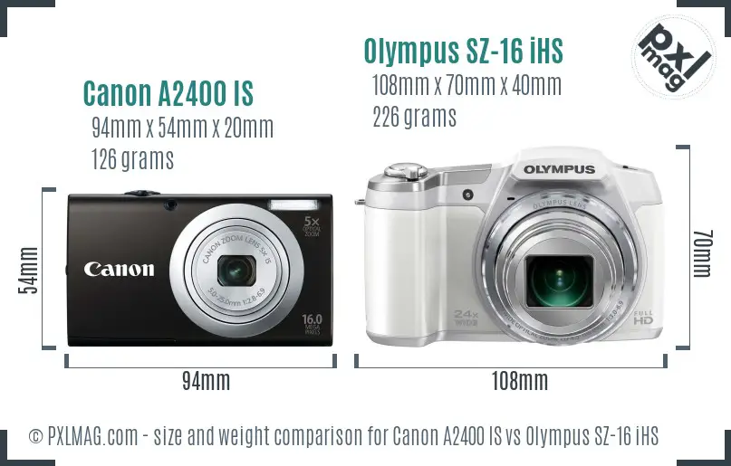 Canon A2400 IS vs Olympus SZ-16 iHS size comparison