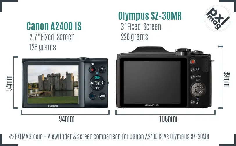 Canon A2400 IS vs Olympus SZ-30MR Screen and Viewfinder comparison Canon A2400 IS vs Olympus SZ-30MR Screen and Viewfinder comparison