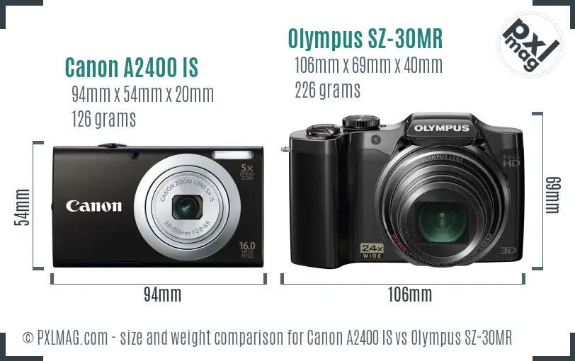 Canon A2400 IS vs Olympus SZ-30MR size comparison Canon A2400 IS vs Olympus SZ-30MR size comparison