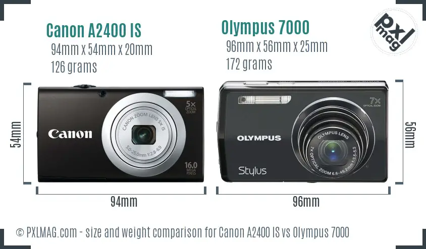 Canon A2400 IS vs Olympus 7000 size comparison Canon A2400 IS vs Olympus 7000 size comparison