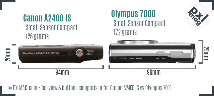 Canon A2400 IS vs Olympus 7000 top view buttons comparison Canon A2400 IS vs Olympus 7000 top view buttons comparison
