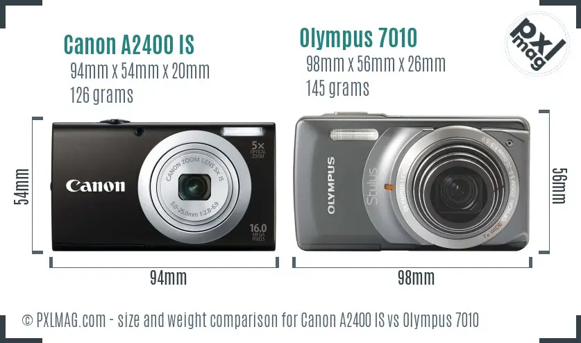 Canon A2400 IS vs Olympus 7010 size comparison