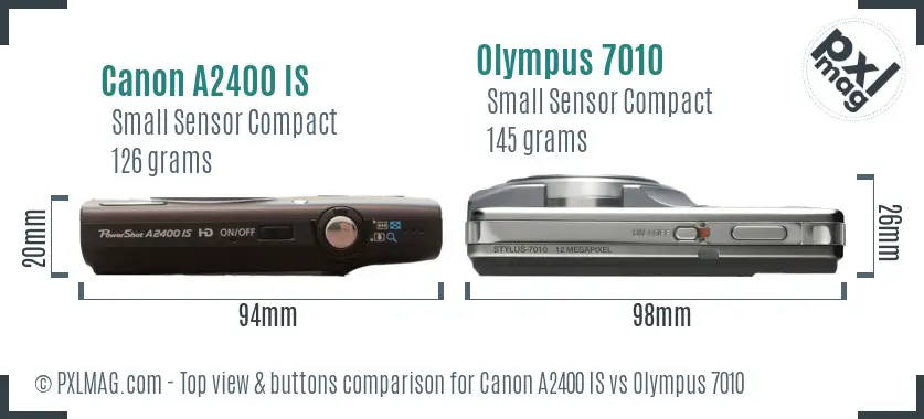 Canon A2400 IS vs Olympus 7010 top view buttons comparison