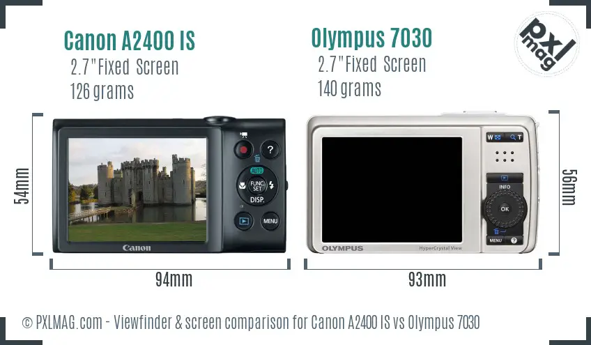 Canon A2400 IS vs Olympus 7030 Screen and Viewfinder comparison