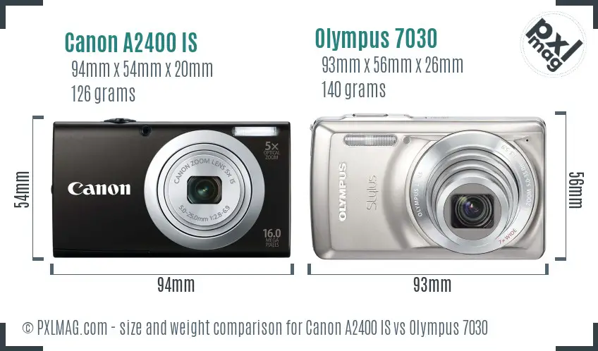 Canon A2400 IS vs Olympus 7030 size comparison