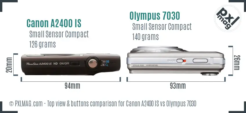 Canon A2400 IS vs Olympus 7030 top view buttons comparison