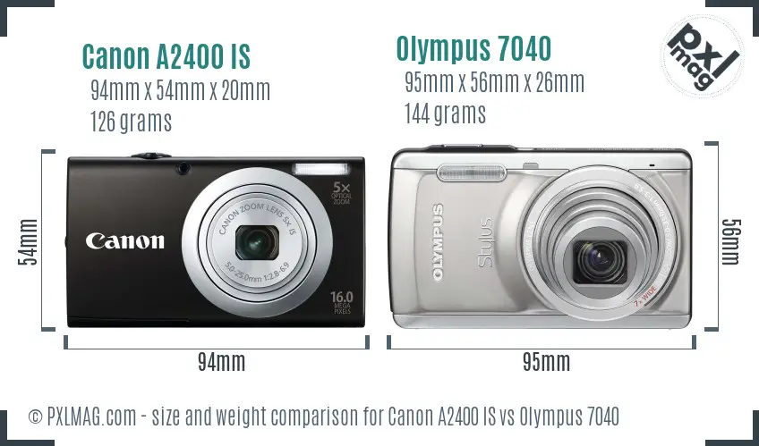 Canon A2400 IS vs Olympus 7040 size comparison
