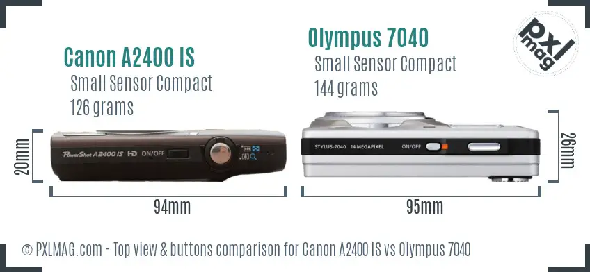 Canon A2400 IS vs Olympus 7040 top view buttons comparison