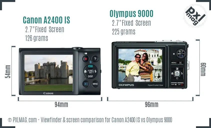 Canon A2400 IS vs Olympus 9000 Screen and Viewfinder comparison