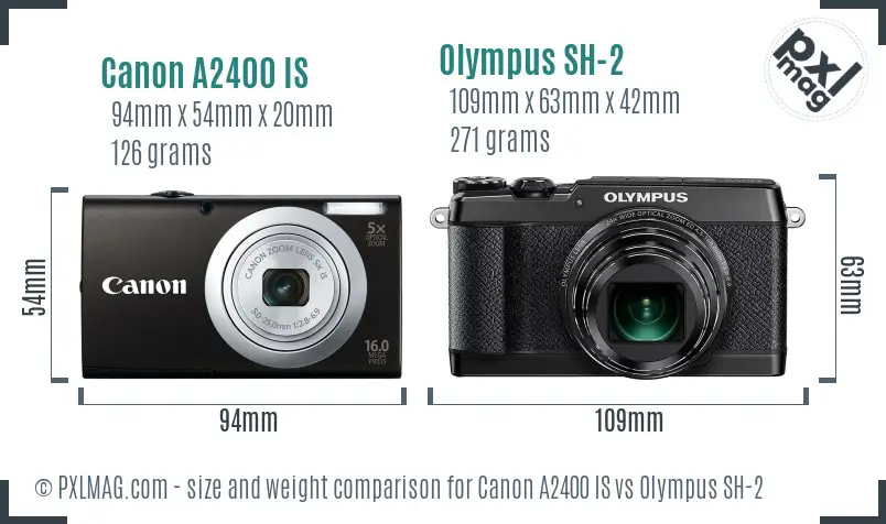 Canon A2400 IS vs Olympus SH-2 size comparison