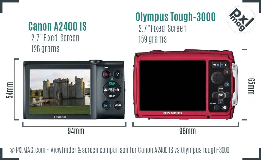 Canon A2400 IS vs Olympus Tough-3000 Screen and Viewfinder comparison