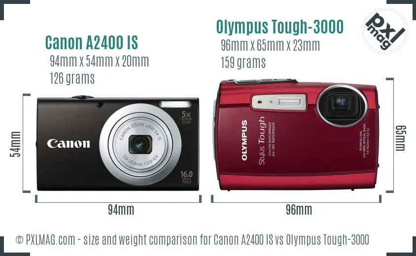 Canon A2400 IS vs Olympus Tough-3000 size comparison