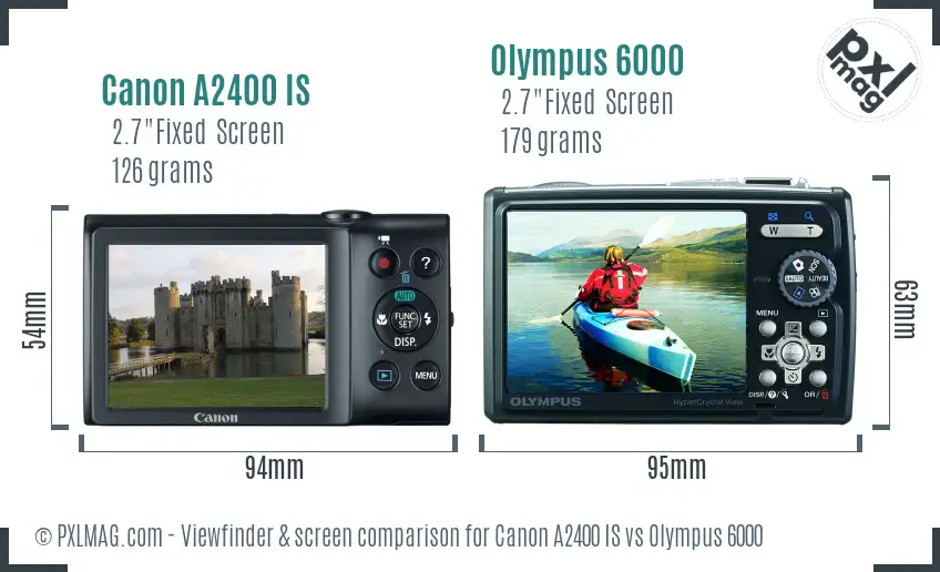 Canon A2400 IS vs Olympus 6000 Screen and Viewfinder comparison