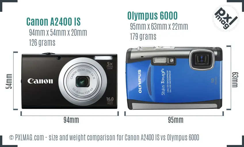 Canon A2400 IS vs Olympus 6000 size comparison