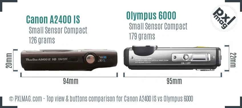 Canon A2400 IS vs Olympus 6000 top view buttons comparison