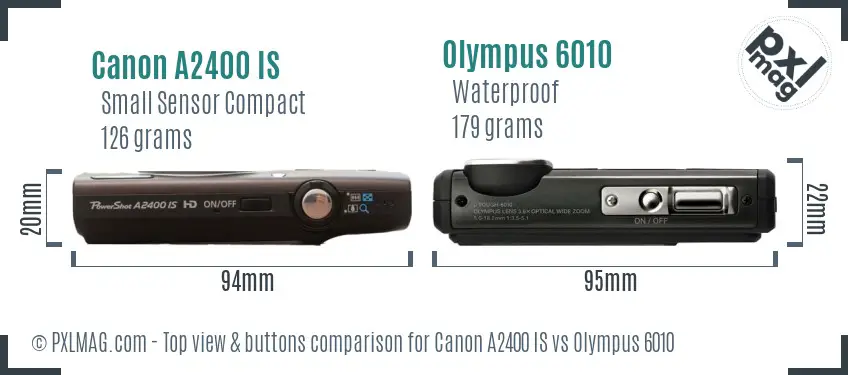 Canon A2400 IS vs Olympus 6010 top view buttons comparison