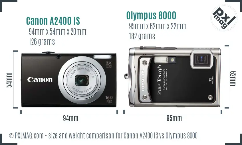 Canon A2400 IS vs Olympus 8000 size comparison