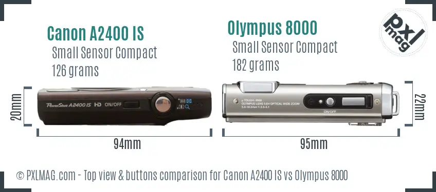 Canon A2400 IS vs Olympus 8000 top view buttons comparison
