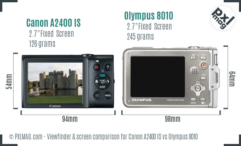 Canon A2400 IS vs Olympus 8010 Screen and Viewfinder comparison