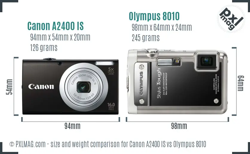Canon A2400 IS vs Olympus 8010 size comparison