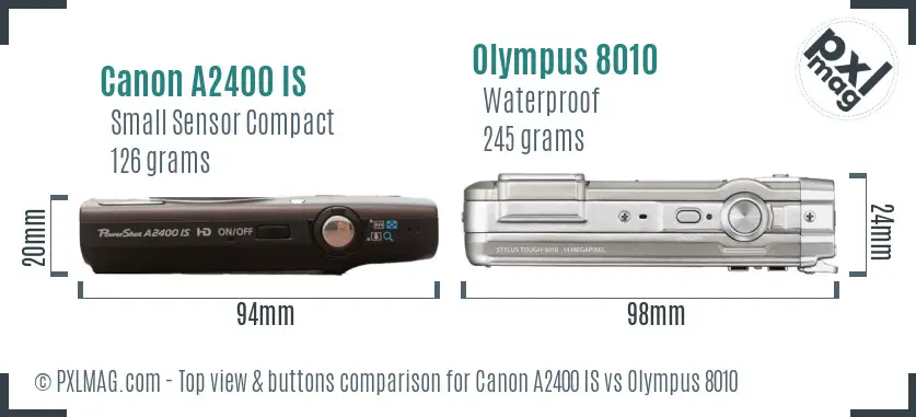 Canon A2400 IS vs Olympus 8010 top view buttons comparison
