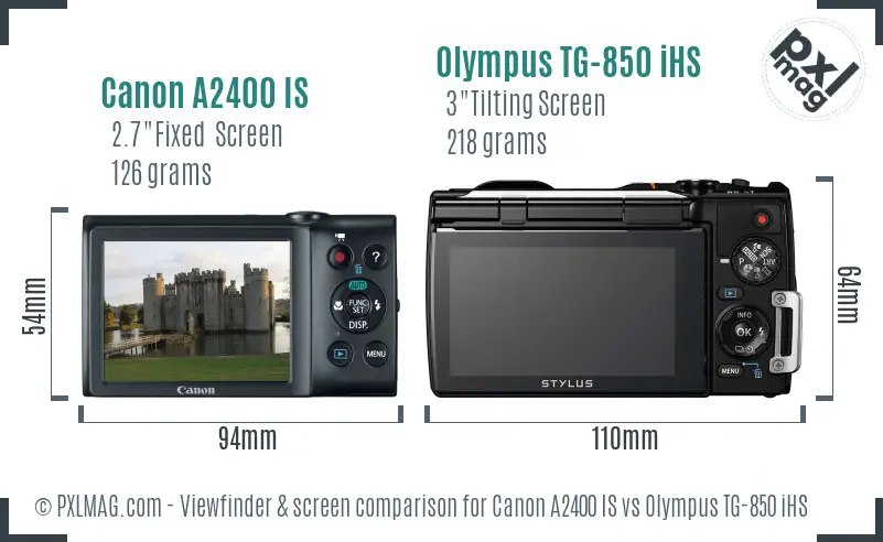 Canon A2400 IS vs Olympus TG-850 iHS Screen and Viewfinder comparison