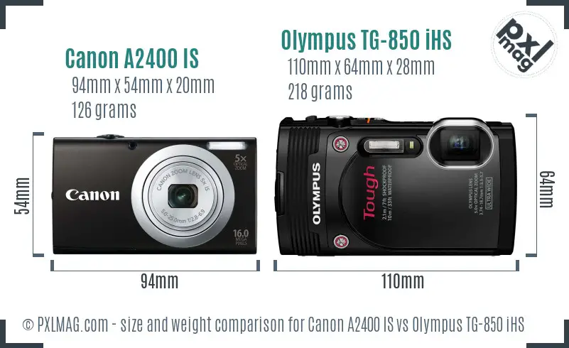 Canon A2400 IS vs Olympus TG-850 iHS size comparison