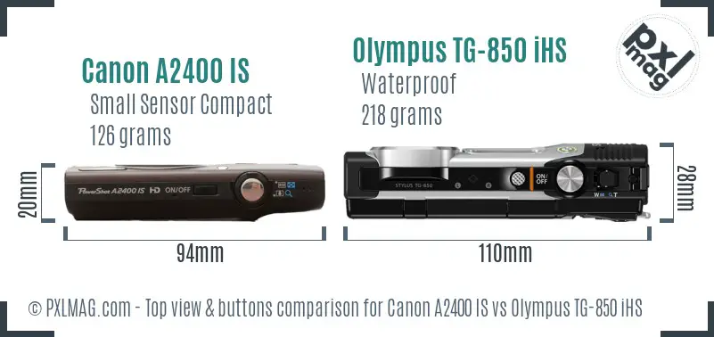 Canon A2400 IS vs Olympus TG-850 iHS top view buttons comparison