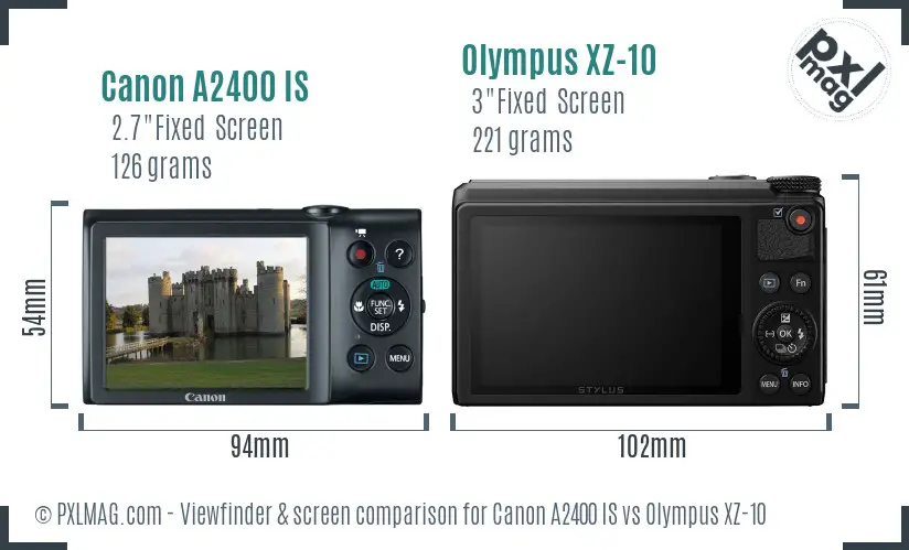 Canon A2400 IS vs Olympus XZ-10 Screen and Viewfinder comparison