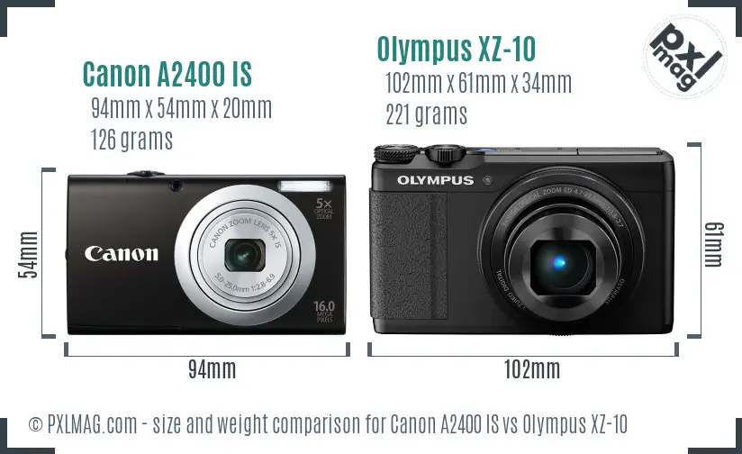 Canon A2400 IS vs Olympus XZ-10 size comparison