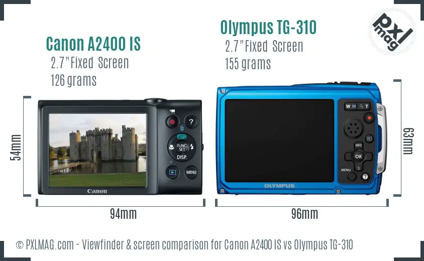 Canon A2400 IS vs Olympus TG-310 Screen and Viewfinder comparison