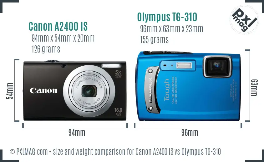 Canon A2400 IS vs Olympus TG-310 size comparison