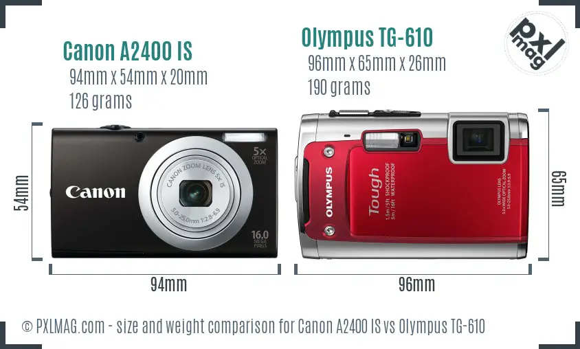 Canon A2400 IS vs Olympus TG-610 size comparison