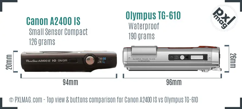 Canon A2400 IS vs Olympus TG-610 top view buttons comparison